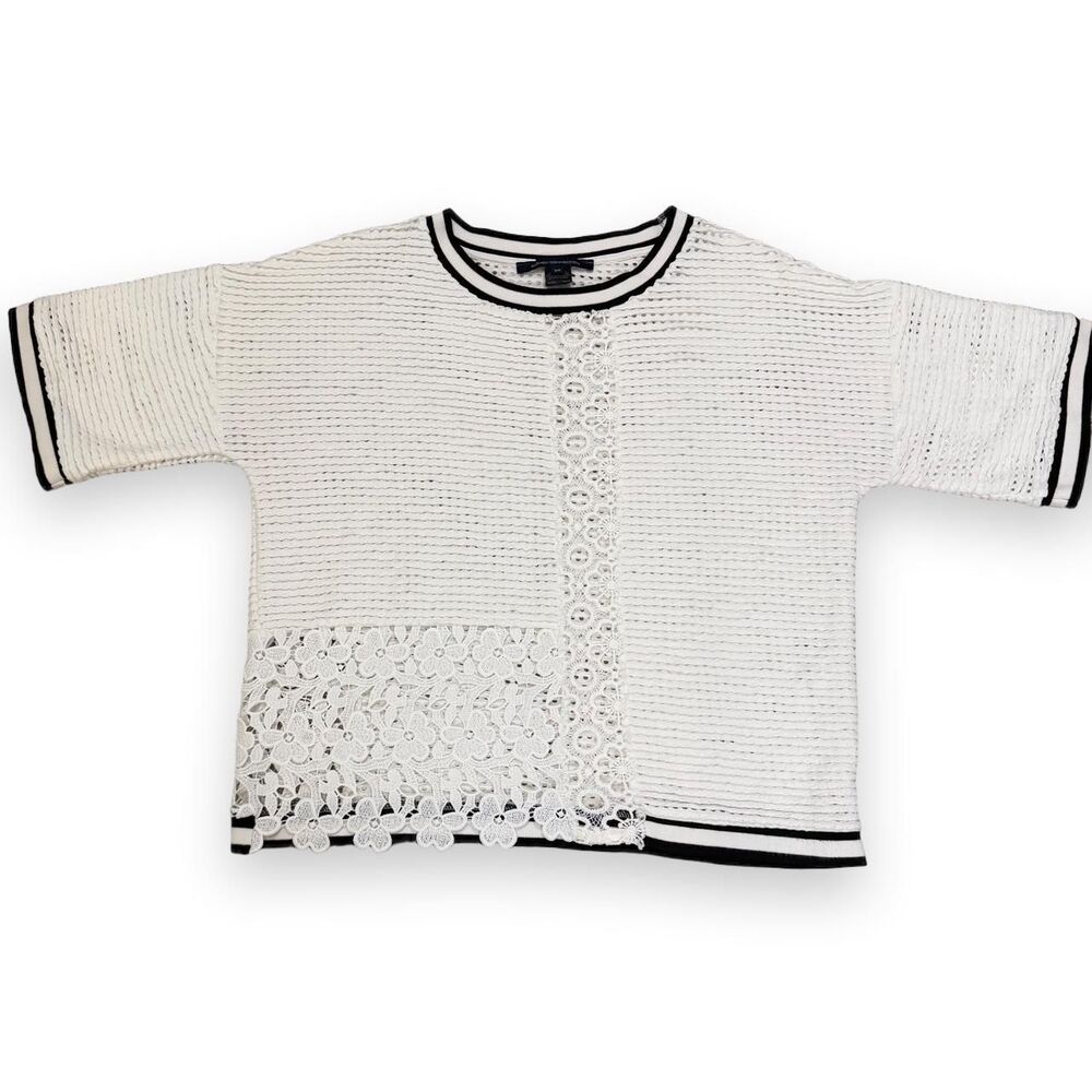 French Connection White Crochet Lace Short Sleeve Knit Top XS